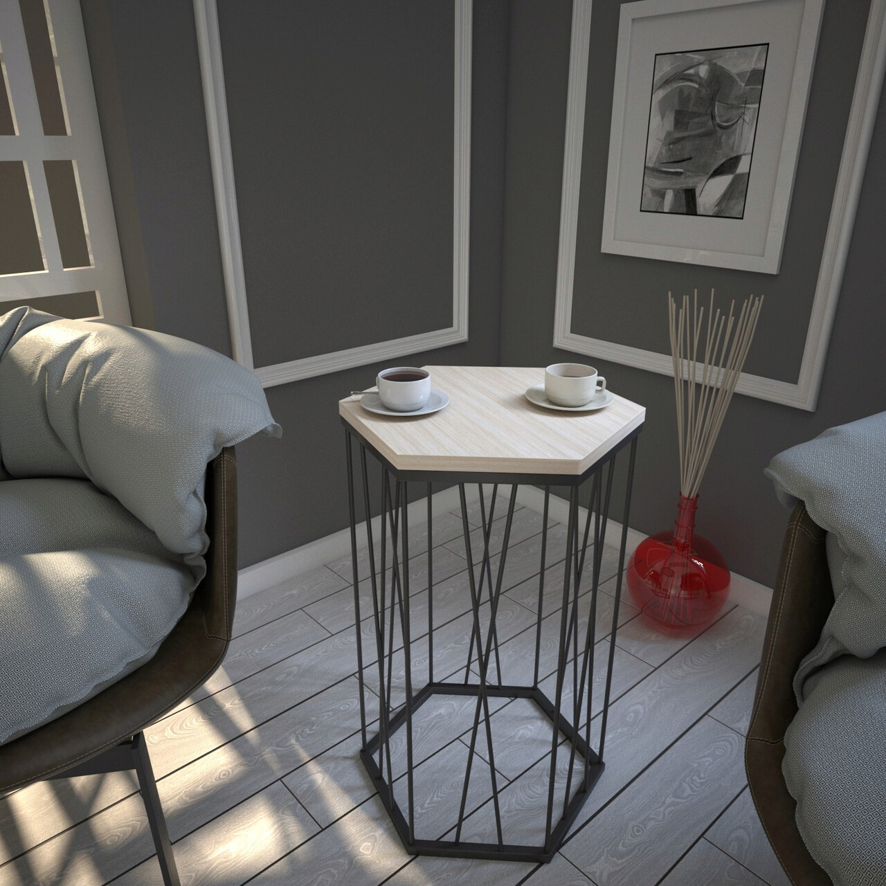 Masuta, Hanah Home, Cetrus, 40x62x35 cm, Stejar / Negru - imagine 7